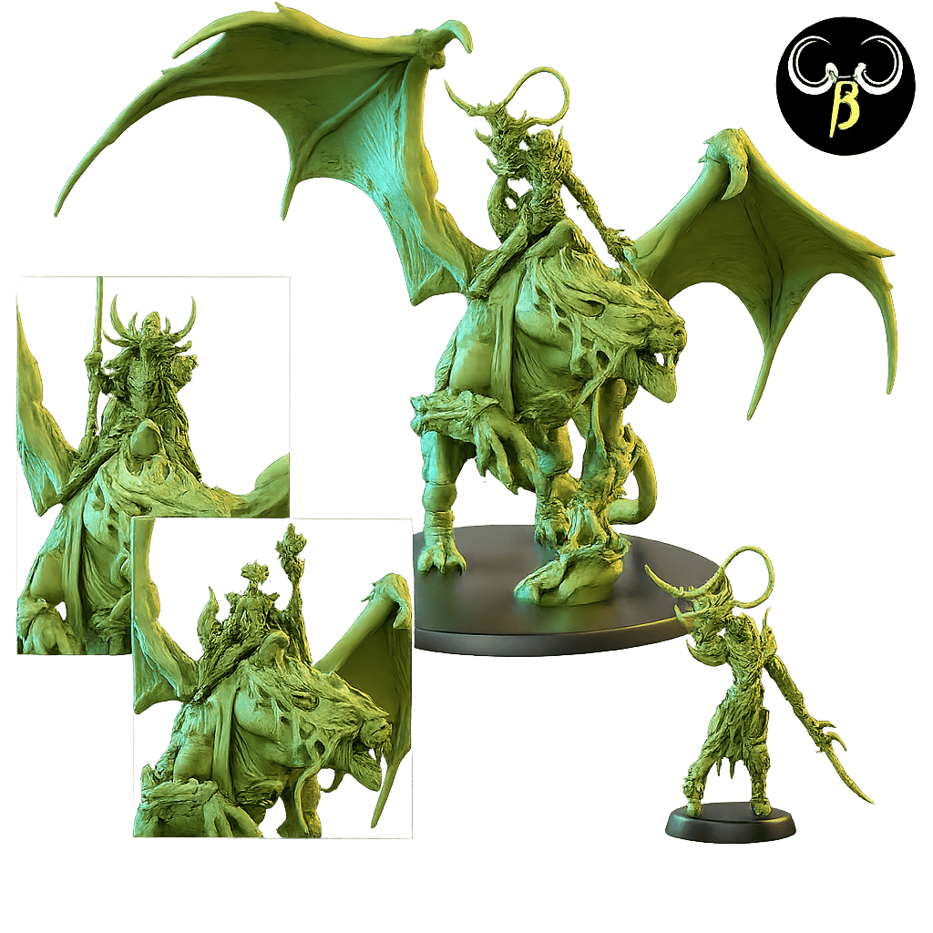 Miniatura de jinete sobre dragón alado